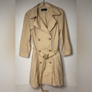 American Living Trench Coat Womens Size 14 Beige Pleated Classic Preppy Khaki PI